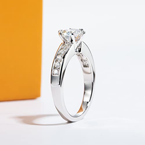 Moissanite Engagement Rings 1.27cttw D Color VVS1 Clarity Round Brilliant Cut Channel Set Lab Created Diamond S925 Sterling Silver 6 Prong Solitaire Promise Wedding Rings Christmas Gift for Women with Certificate(5)