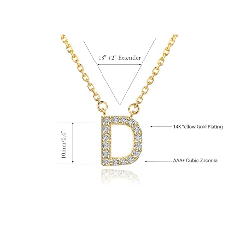 ALLNEWBEE 14K Yellow Gold Plated Cubic Zirconia Initial Necklace | Initial Pendant Letter A-Z Necklace for Women (W)