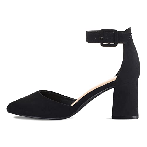 mysoft Women's Pointed Toe Low Chunky Heels Closed Toe Ankle Strap Dress Pump Shoes