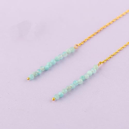 Natural Multi Moonstone Earrings, Dainty Threader Pair, Natural Gemstone Beads, Birthstone Crystal, Gift for Women, Chakra Energy Healing Crystals Jewelry in Gold Plated (Multi Moonstone)
