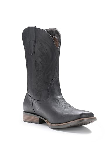 IUV Cowboy Boots For Men Western Boot Durable Fashionable Retro Classic Embroidered Pull On Slip Resistant Boots