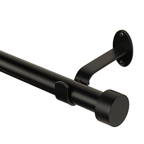 Elrene Home Fashions Serena Single Curtain Rod for Curtains and Drapery with Contemporary Cap Finials, 1-Inch Diameter, 28" - 48" Adjustable Rod, Antique Black