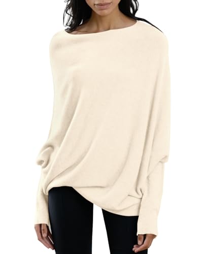Imily Bela Batwing Boat Neck Sweaters for Women 2024 Spring Long Sleeve Soft Knit Loose Baggy Pullover Jumper Top White
