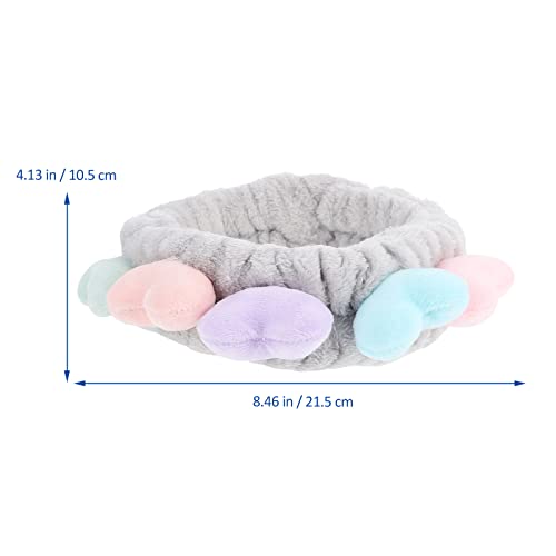 Beaupretty 2pcs Plush Spa Headband Cute Heart Coral Fleece Makeup Headband Soft Elastic Head Wrap Cosmetic Bow Hair Bands Women Facial Hair Scrunchies for Shower (Grey)