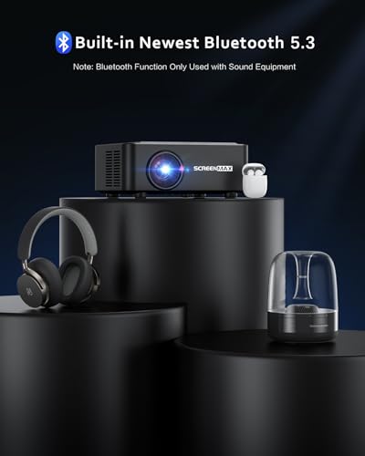 SCREENMAX Projector with WIFI and Bluetooth,Native 1080P Projector,2024 450 ANSI Portable Movie Projector for Outdoor Use,Zoom Function,Home Video Led Projector Compatible with IPhone/Android/TV Stick