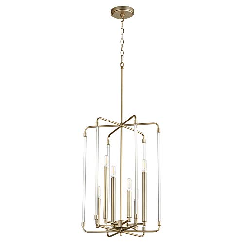 Quorum 8114-6-80 Transitional Six Light Entry Pendant from Optic Collection in Brass Finish,
