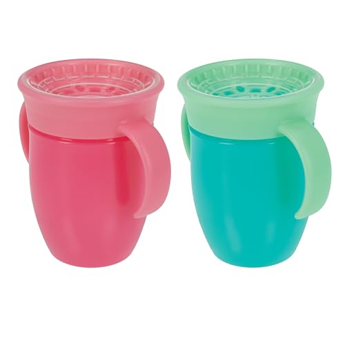 Nuby Wonder Cup with 360 Smart Edge Silicone Rim - (2-Pack) 7 oz - Pink/Aqua