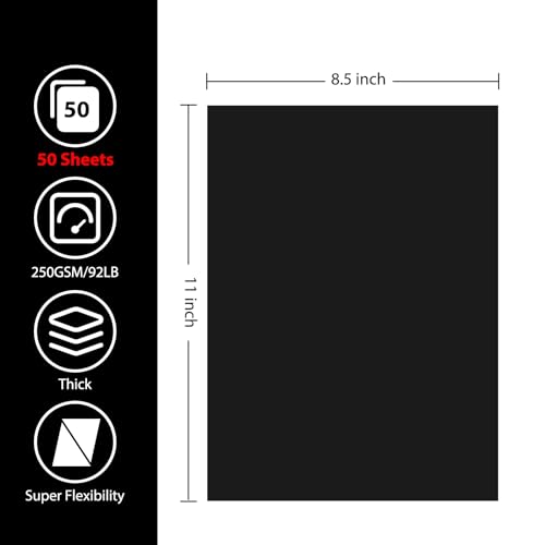 50 Sheets Black Cardstock Paper, Colored Printer Paper 8.5 x 11, Thick Construction Paper for Cards Making, Scrapbook,Office Printing, Invitations, Certificates,DIY Crafting 92 lb/250gsm
