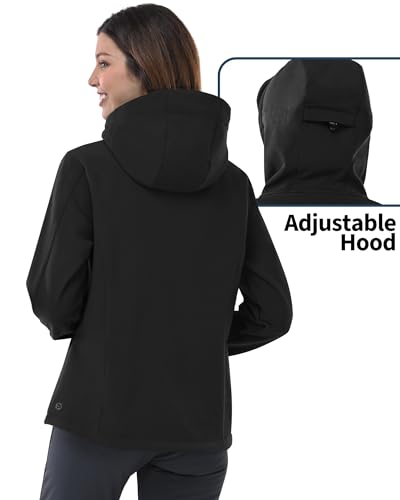 Outdoor Ventures Women's Softshell Jacket with Hood Fleece Lined Warm Lightweight Waterproof Insulated Windbreaker