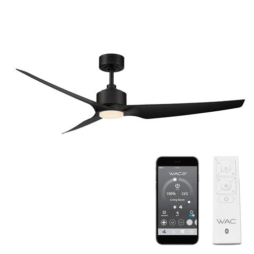 WAC Smart Fans Stella Indoor and Outdoor 3-Blade Smart Home Ceiling Fan 60in Matte Black with 3000K LED Light Kit and Remote Control Works with Alexa and iOS or Android App