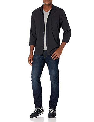 Amazon Essentials Men's Slim-Fit Long-Sleeve Poplin Shirt, Black, Small