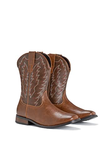 IUV Cowboy Boots For Men Western Boot Durable Classic Embroidered Square Toe Traditional Boots