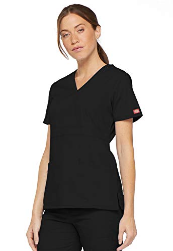 Dickies EDS Signature Scrubs for Women, Empire Waist Mock Wrap Top in Soft Brushed Poplin 86806, XS, Olive