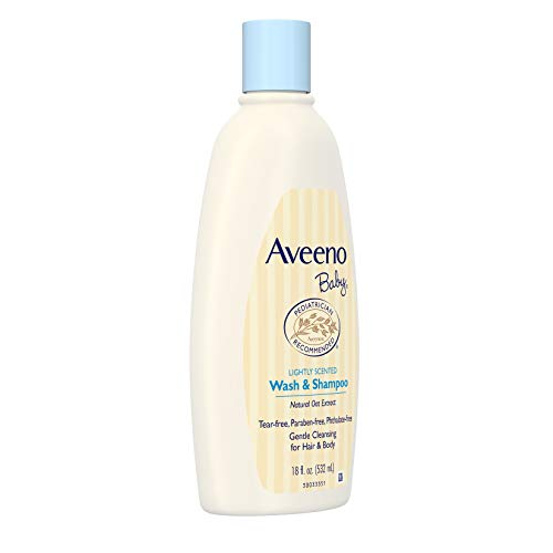 Aveeno Baby Daily Moisture Gentle Body Wash & Shampoo with Oat Extract, 2-in-1 Baby Bath Wash & Hair Shampoo, Tear- & Paraben-Free for Hair & Sensitive Skin, Lightly Scented, 18 fl. oz