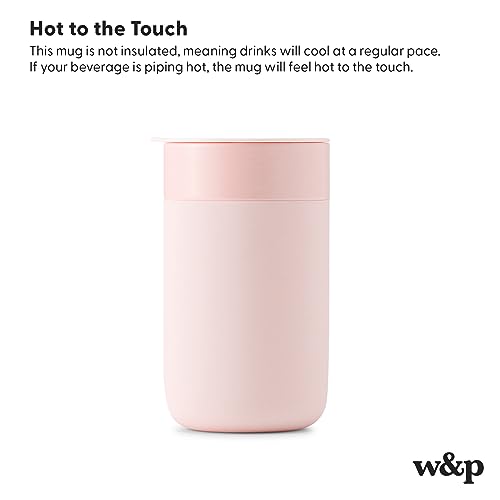 W&P Porter Travel Coffee Mug with Protective Silicone Sleeve | 12 Ounce Blush | Reusable Cup for Coffee or Tea | Portable Ceramic Mug with BPA-Free Press-Fit Lid | Dishwasher Safe | On-the-Go