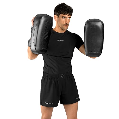 Sanabul Upgraded Battle Forged Kickboxing Muay Thai Pads 2pcs Muay Thai Striking Coaching Gear Martial Arts Training Kick Pads 1 Pair - Black