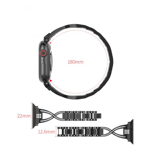 HJINVIGOUR Compatible Apple Watch Diamond Case Protective Cover Bling Rhinestone Crystal Metal Alloy Band Strap Series 9 8 7 6 5 4 45mm 41mm 44mm 40mm (40mm, Black)
