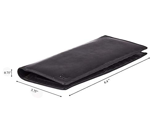 Long Wallet for Men Women Real Leather Bifold RFID Stylish Slim Handmade 2 ID Window Credit Card Holder in Gift Box (Black, Crazy Horse)