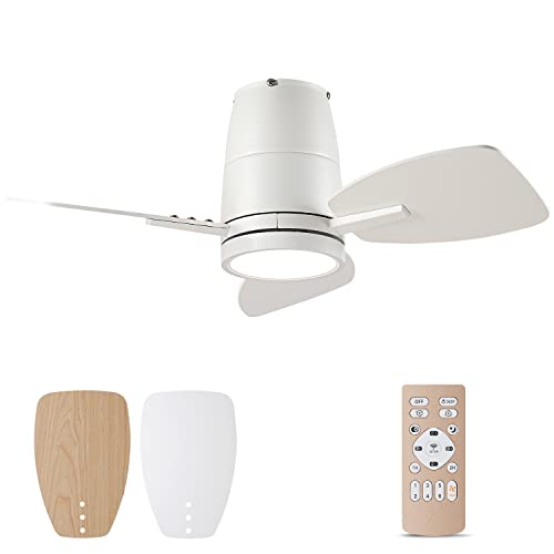 TALOYA Small Ceiling Fans with Lights and Backlight, 32 inch Ceiling Fan with Remote Control, Quiet Reversible DC Motor, 5 CCT Seleactable Modern Ceiling Fans for Bedroom Dining Room Patio White