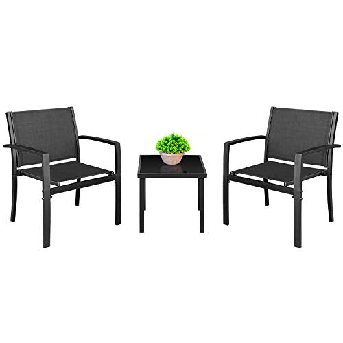 Homall 3 Pieces Furniture Outdoor Patio Conversation Bistro Set Modern Porch Lawn Chairs with Coffee Table for Home and Balcony, 1, Black