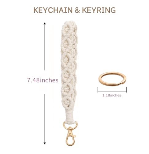 LOLAHA Macrame Keychain Wristlet Keychains for Women Cute Keychain Bracelet Keyring Wrist Lanyard for Key Chains for Car Keys Wrist Keychain Wristlet Strap Black White Keychian ID Badge Wallet Holder