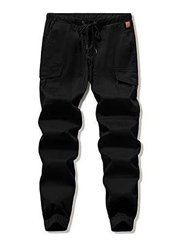 JMIERR Men's Fashion Cargo Pants - Casual Cotton Tapered Stretch Twill Chino Athletic Joggers Sweatpants Lightweight Drawstring Workout Trousers with Pockets for Men, US 34(M), 1 Black