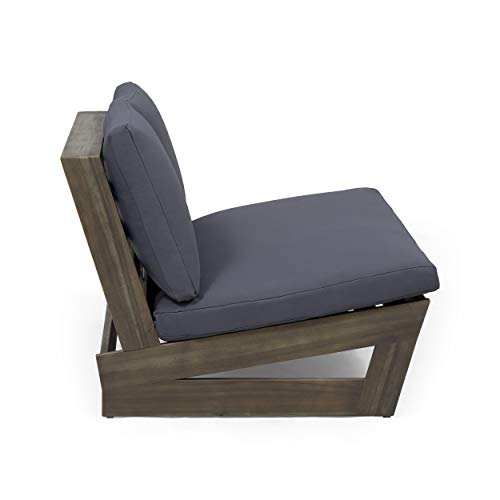 Great Deal Furniture GDFStudio Outdoor Acacia Wood Loveseat with Cushions, Gray and Dark Gray