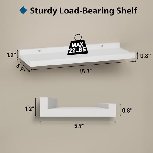 BONTEC Floating Shelves Set of 2, Wood Wall Mounted Shelves with Lip, 16 inch Bathroom Shelves for Bathroom, Bedroom, Living Room and Kitchen Wall Organizer up to 22lbs, Black