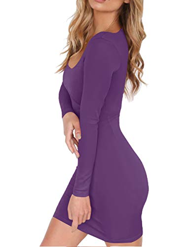 Haola Women's Scoop Neck Long Sleeve Midi Party Bodycon Dress Lady Strench Club Dress Blue Sky M