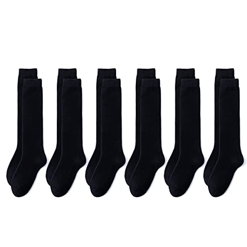 Marchare Girls Knee High Socks Kids Boys School Uniform Seamless Ribbed Cotton Socks Stockings White 3 Pack