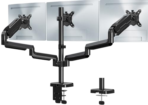 MOUNT PRO Triple Monitor Mount, 3 Monitor Desk Mount for There Screens up to 32 Inch, Full Motion Gas Spring Triple Monitor Stand, Heavy Duty Monitor Arm Hold up to 17.6lbs Each, VESA Mount, Black
