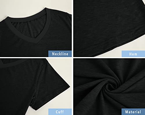 Womens Plus Size V Neck T Shirts Summer Short Sleeve Sexy Tops Casual Loose Fit Soft Basic Tees