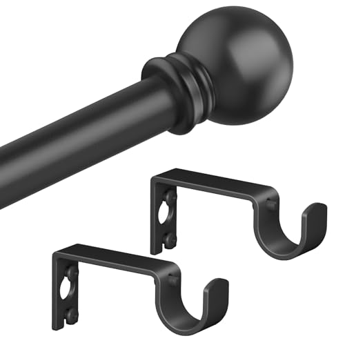 Authandis Matte Black Curtain Rods for Bedroom with Brackets,5/8 Inch Diameter Small Window Curtain Rod 32 to 48 Inches,Easy Install Drapery Rods