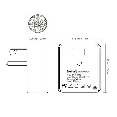 Nekmit Dual Port Ultra Thin Flat USB Wall Charger with Smart IC, Black