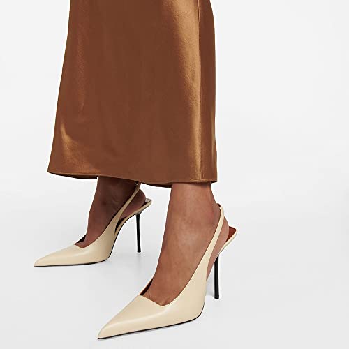 THESHY Women's Pointed Toe High Stiletto Heels Slingback Stretch Slip-on Pumps Backless Patent Leather Fashion Dress Shoes for Women Beige