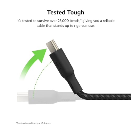 Belkin USB-C to USB-C Cable, BoostCharge Braided Power Cable (2M, 6.6ft), Fast Charging Cable w/ 100W Power Delivery, USB-IF Certified for iPhone 15, MacBook, Chromebook, Samsung Galaxy & More - Black
