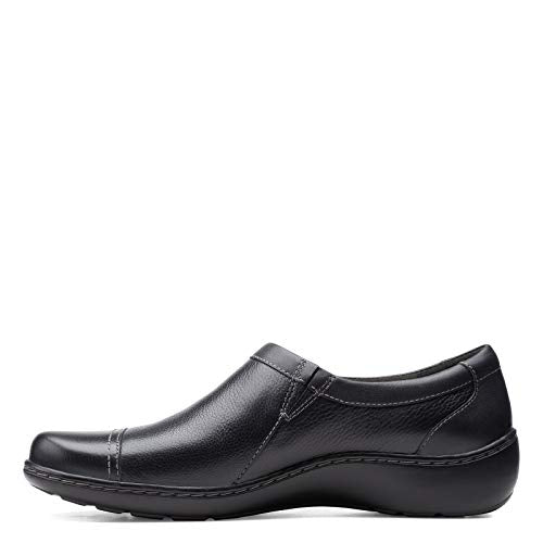 Clarks womens Cora Giny Loafer Flat, Black Tumbled/Smooth Leather, 7.5 US