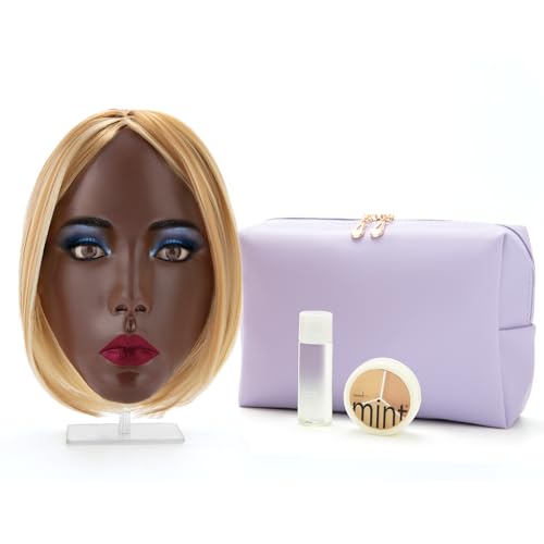 Glinexa Makeup Practice Face, Makeup Mannequin Face, Mannequin Head for Makeup Practice, Newly Upgraded to Be Compatible with Wigs, Suitable for All Makeup Enthusiasts and Artists, Black