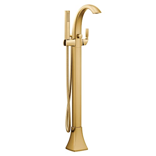Moen 695BG Voss One-Handle Freestanding Floor Mount Tub Filler with Handshower, Brushed Gold