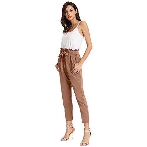 GRACE KARIN Womens Casual Solid Bottom Bow-Knot Decorated Pants with Pockets Wine Red M