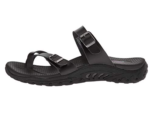 Skechers Women's Reggae-Carribean-Double Buckle Toe Thong Slide Sandal, Black, 6 M US