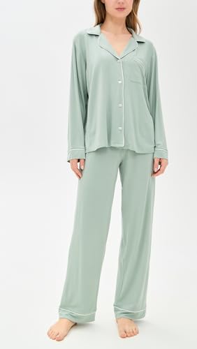 Eberjey Women's Gisele The Long Pajama Set, Pure Ivory/Navy, Off White, White, XS