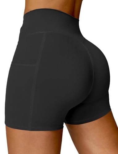 SEASUM Women V Waist Twist Scrunch Shorts 4" Workout Shorts High Waisted Tummy Control Gym Yoga Bottom Brown S