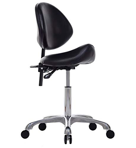FRNIAMC Hydraulic Saddle Rolling Adjustable, Heavy-Duty (350 lbs) Stool Chair for Beauty Salon Massage Dental Clinic Office(With Backrest,Black)