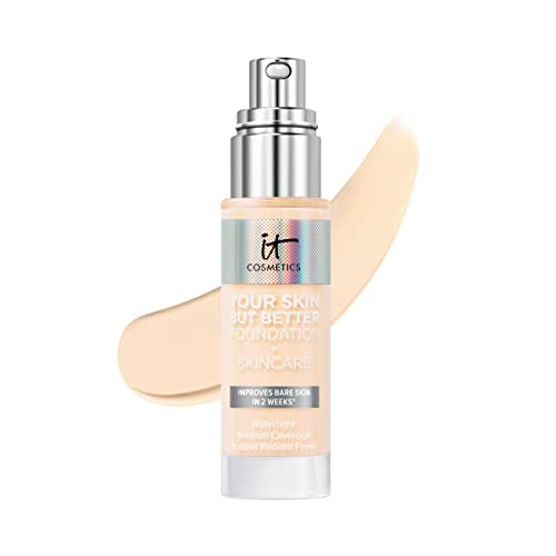 IT Cosmetics Your Skin But Better Foundation + Skincare, Medium Cool 34 - Hydrating Coverage - Minimizes Pores & Imperfections, Natural Radiant Finish - With Hyaluronic Acid - 1.0 fl oz