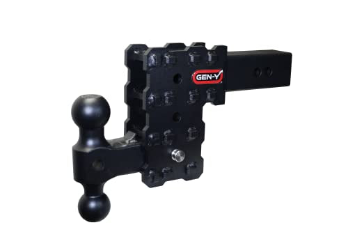 GEN-Y Hitch Solid Shank Adjustable Tow Hitch with Dual-Ball and Pintle Lock for 2.5" Receiver - 5" Drop - 16,000 LB Towing Capacity - 1,600 LB Tongue Weight - Black