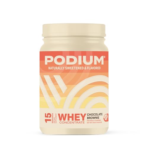 Podium Nutrition Whey Protein Powder, Chocolate Brownie, 22g Protein Per Serving with Digestive Enzymes, Whey Protein Isolate & Concentrate, Gluten Free, Low Carb, Low Sugar & Soy Free, 15 Servings