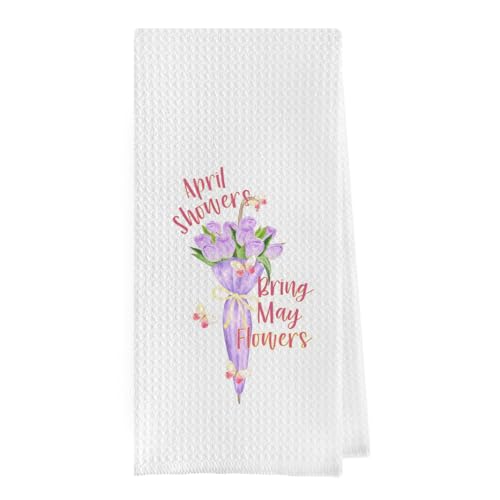 Geqtt Tulip Spring Kitchen Towels - Spring Gifts, Spring Hand Towels for Bathroom, 16x24 Purple Flower Spring Tea Towels for Kitchen Decorative, Spring Decor