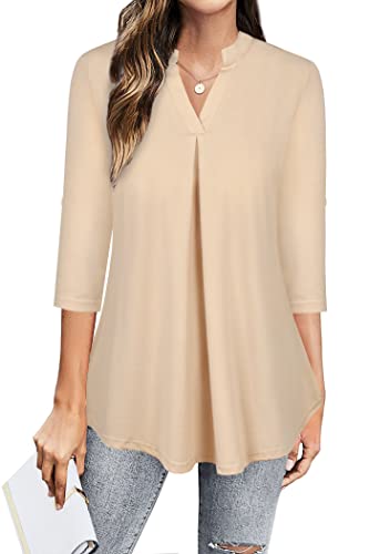 Ninedaily Womens Summer Tops 2024 Dressy Casual 3/4 Sleeve V Neck Shirt Work Blouses Business Outfits Tie Dye Brown,Size L