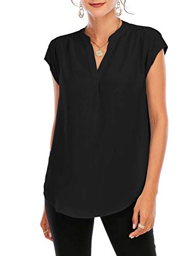 Famulily Womens Cap Sleeve Blouse V-Neck Professional Clothes for Work Grey XL